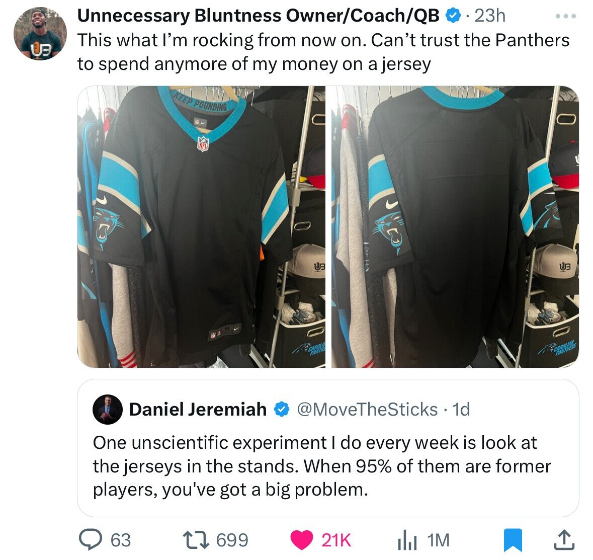 online advertising - Ub Unnecessary Bluntness OwnerCoachQb 23h This what I'm rocking from now on. Can't trust the Panthers to spend anymore of my money on a jersey Ub 0 Daniel Jeremiah 1d . One unscientific experiment I do every week is look at the jersey