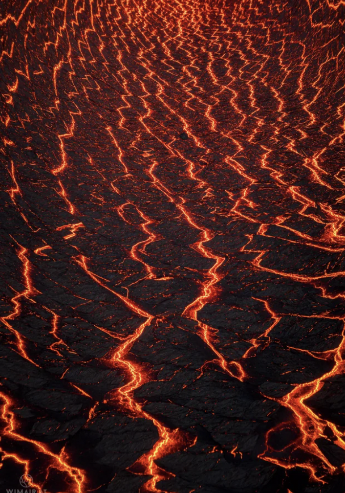 “A very detailed photo of lava, shot with a slightly melted drone in Iceland.”