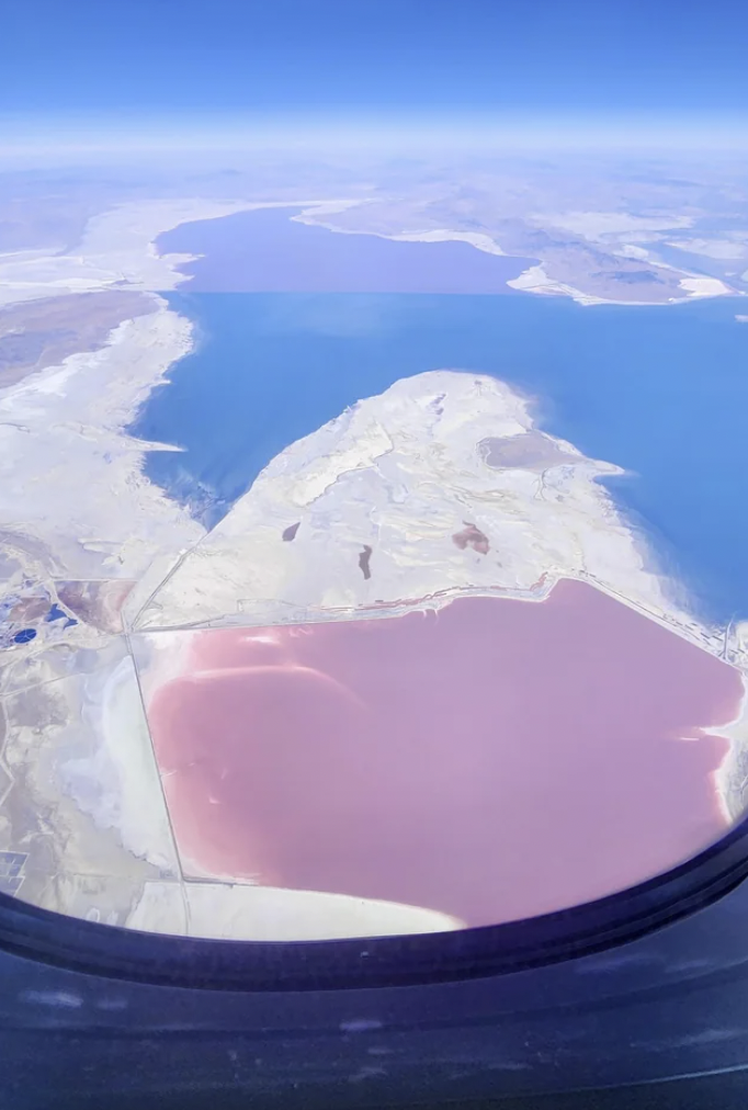 Flying over Great Salt Lake, Utah.