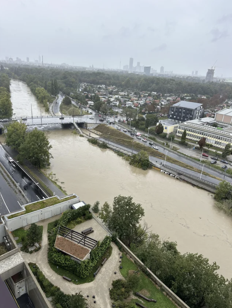 The Danube overflowing its banks in Vienna.