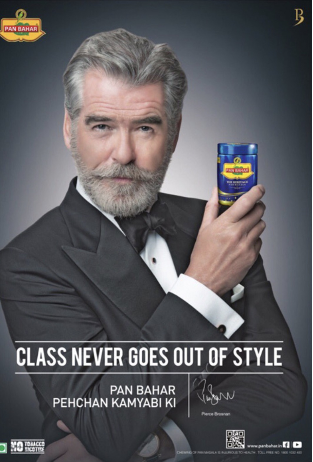 pan bahar james bond - Pan Bahar B Pan Bahar The Heritage Class Never Goes Out Of Style Pan Bahar Pehchan Kamyabi Ki Pierce Brosnan Tobacco Kicotike Oko Chewing Of Fan Masala Is Nurous To Health Toll Free No 1800 1037 400