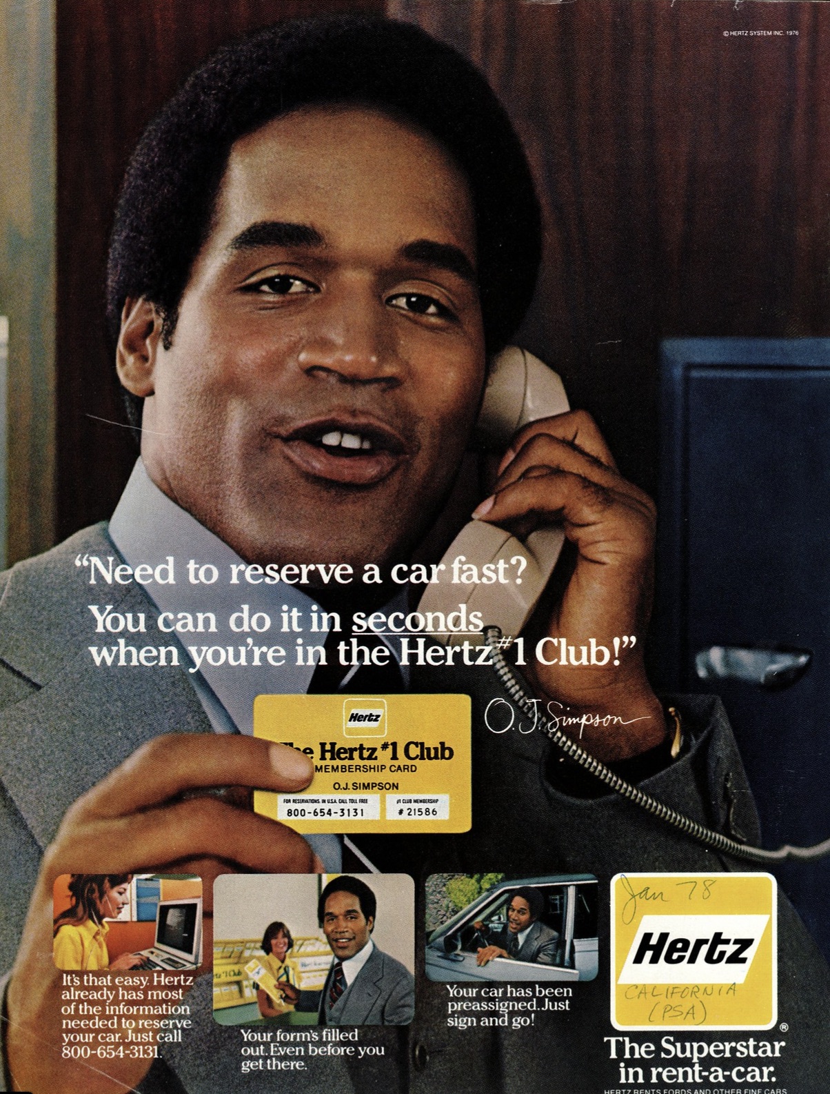 1978 ad - "Need to reserve a car fast? You can do it in seconds when you're in the Hertz 1 Club!" Hertz'l Club Hh that easy Hertz already has most of the information needed to reserve your car Just call 8006543831 Your form's filled out Even before you ge