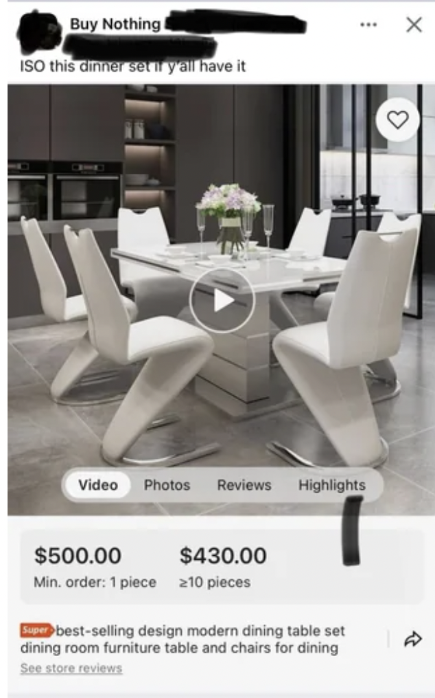 kitchen & dining room table - Buy Nothing I Iso this dinner set if y'all have it Video Photos Reviews Highlights $500.00 $430.00 Min. order 1 piece 10 pieces bestselling design modern dining table set dining room furniture table and chairs for dining See 