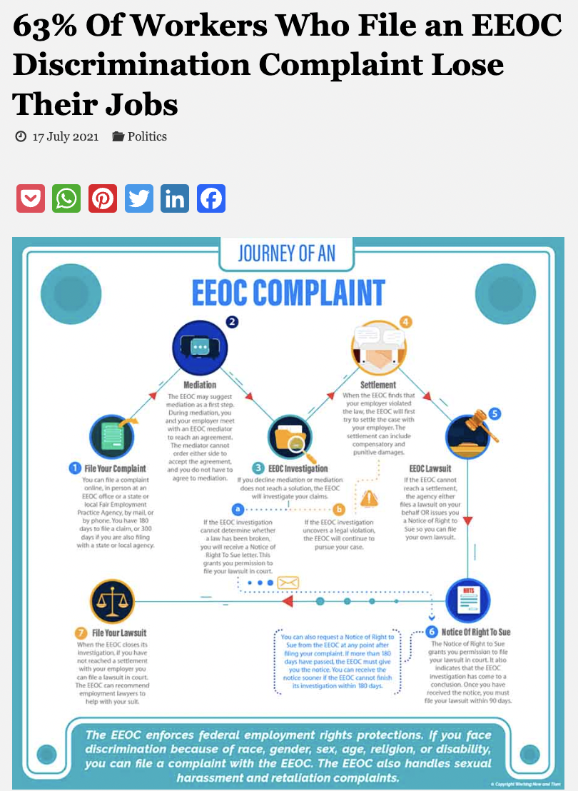 file complaint in eeoc - 63% Of Workers Who File an Eeoc Discrimination Complaint Lose Their Jobs 17 July 201 Politics Journey Of An Eeoc Complaint The Eeoc enforces federal employment rights protections. If you face discrimination because of race, gender