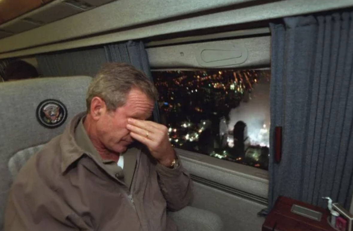 bush flying over ground zero