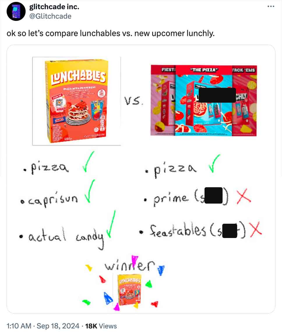 web page - glitchcade inc. ok so let's compare lunchables vs. new upcomer lunchly. Lunchables Pizzaminteont Cossfogadin Vs. Fiest "The Pizza" Tack Ems Chly pizza 4 caprsun actual candy! pizza prime s feastables s X winder Unchables 18K Views