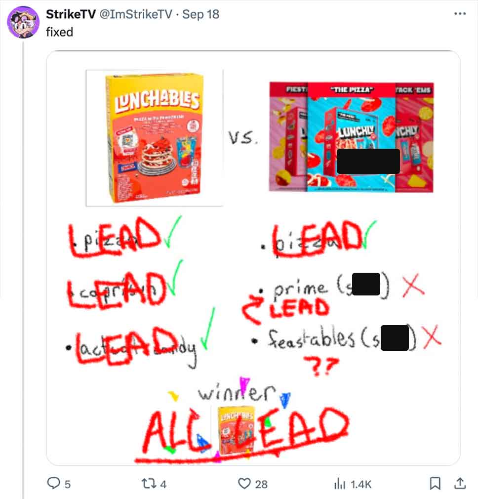 graphic design - StrikeTV Sep 18 fixed Unchables Nooing Vs. Fiest "The Pizza" Tack Eus Lunchly Nchly Lead Lead lacEADdy Lead prime Lead feastables s X ?? winder Lunch Bes All Lead 5 174 28 1