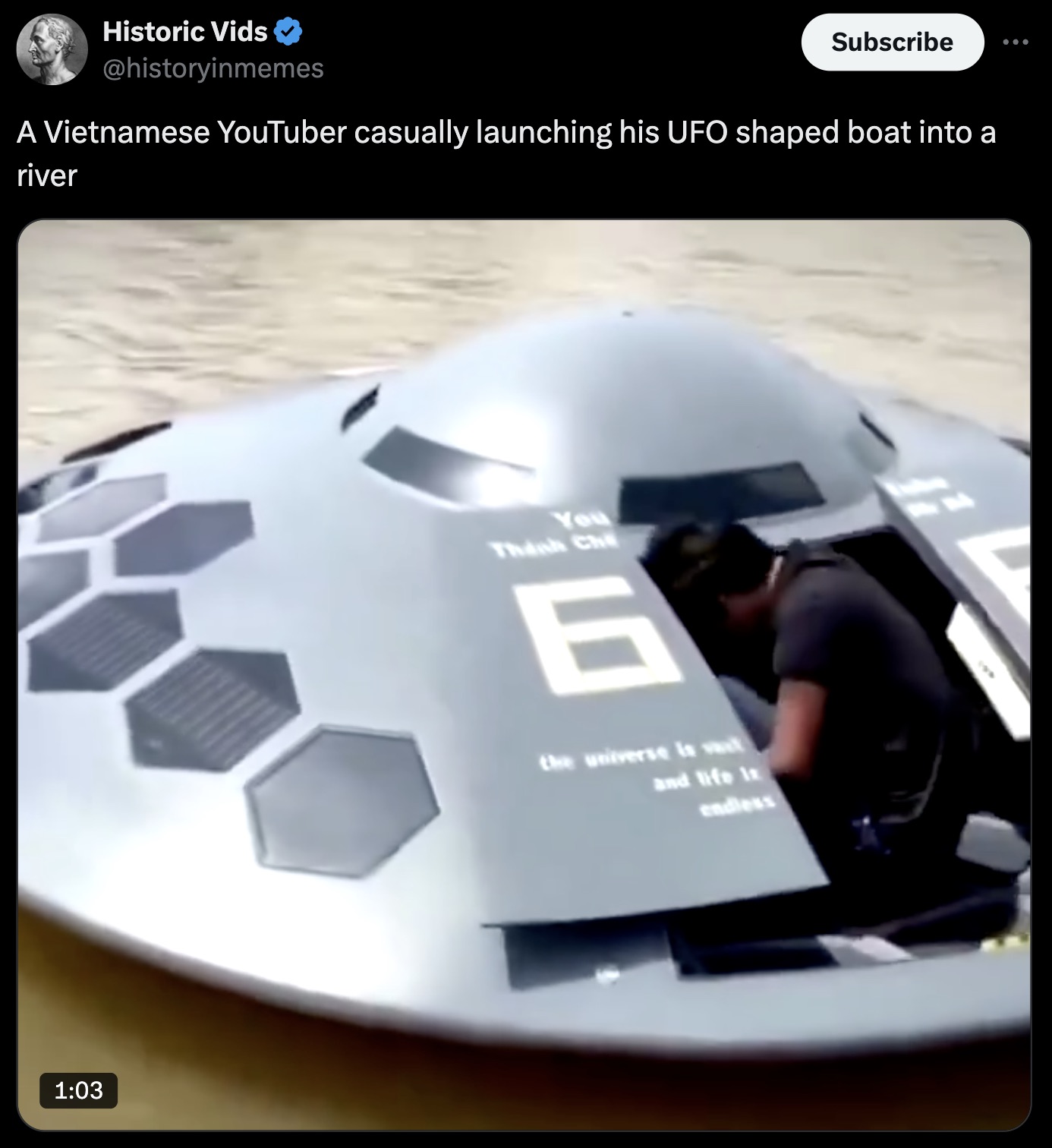 hydroplane racing - Historic Vids Subscribe A Vietnamese YouTuber casually launching his Ufo shaped boat into a river You Think Ch E the universe is v and life is endless