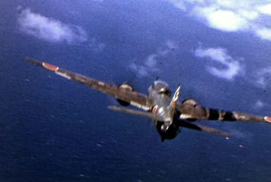 Gun camera stills from a VF-17’s F6F Okinawa dogfight. This Betty was carrying a rocket-powered self-destruct stand-off bomb called a Yokosuka MXY7 Ohka. It is just visible under the Betty’s centerline.