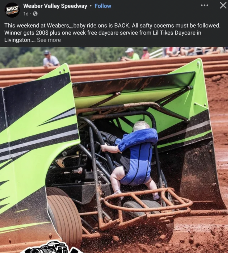 sprint car racing - wvs Weaber Valley Speedway. 1d This weekend at Weabers...baby ride ons is Back. All safty cocerns must be ed. Winner gets 200$ plus one week free daycare service from Lil Tikes Daycare in Livingston... See more