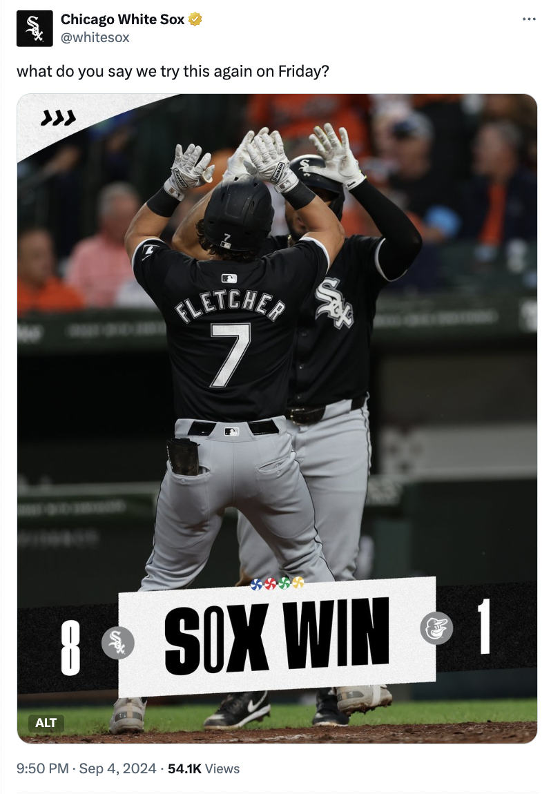 white sox - Chicago White Sox what do you say we try this again on Friday? >>> Alt Fletcher 7 8 Sox Win 1 Views