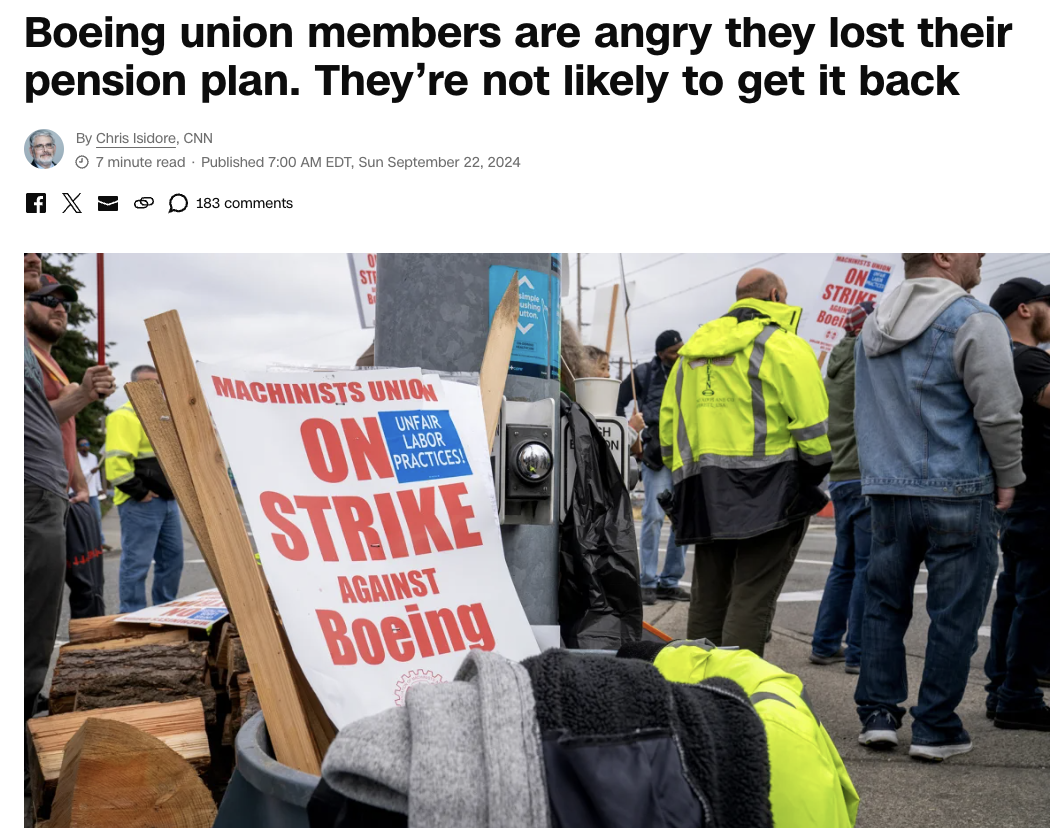 banner - Boeing union members are angry they lost their pension plan. They're not ly to get it back By Chris Isidore, Cnn 7 minute read Published Edt, Sun X183 Machinists Union Unfair Labor Practices N On Strike Against Boeing On Strine