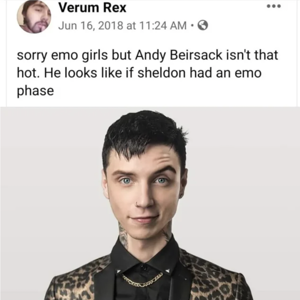 photo caption - Verum Rex at > sorry emo girls but Andy Beirsack isn't that hot. He looks if sheldon had an emo phase