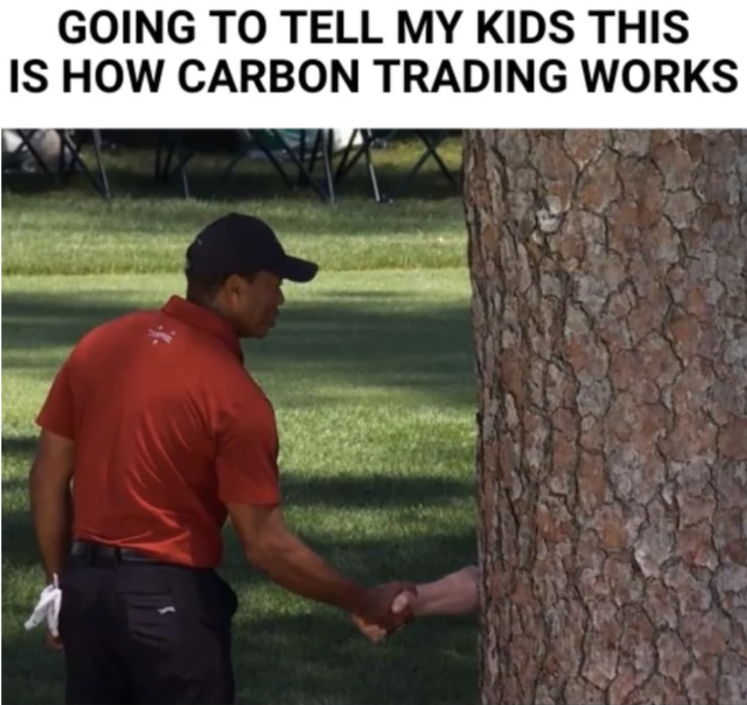 tiger woods handshake tree - Going To Tell My Kids This Is How Carbon Trading Works