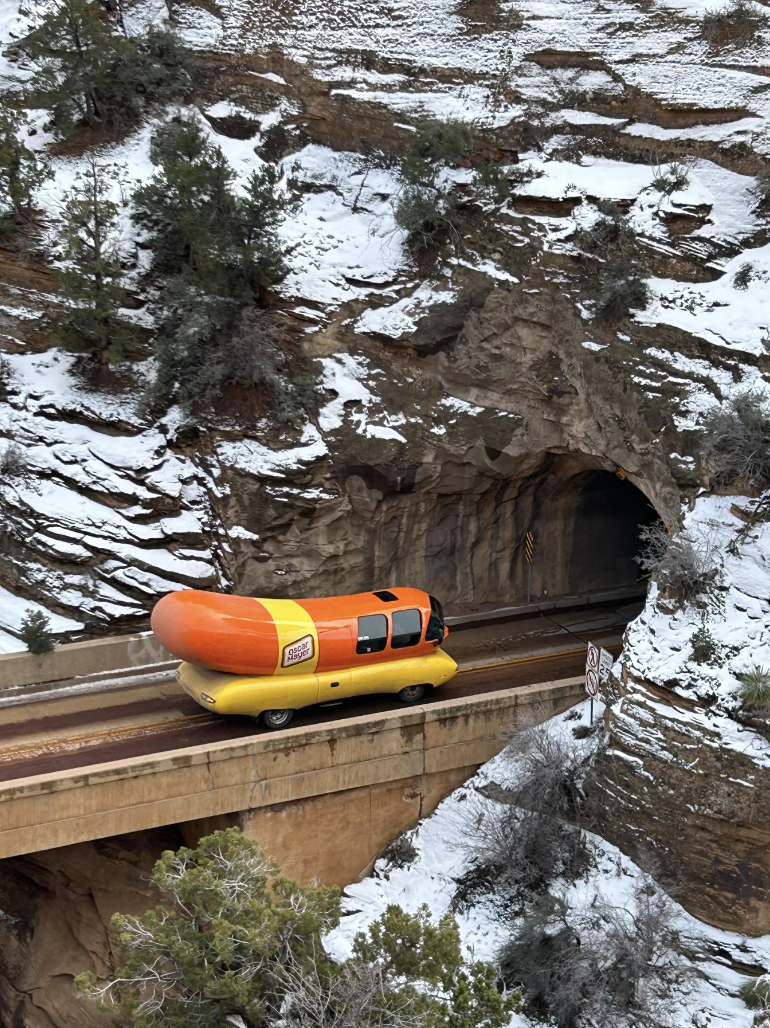 Wienerbobile entering the Zion-Mt Carmel Tunnel.