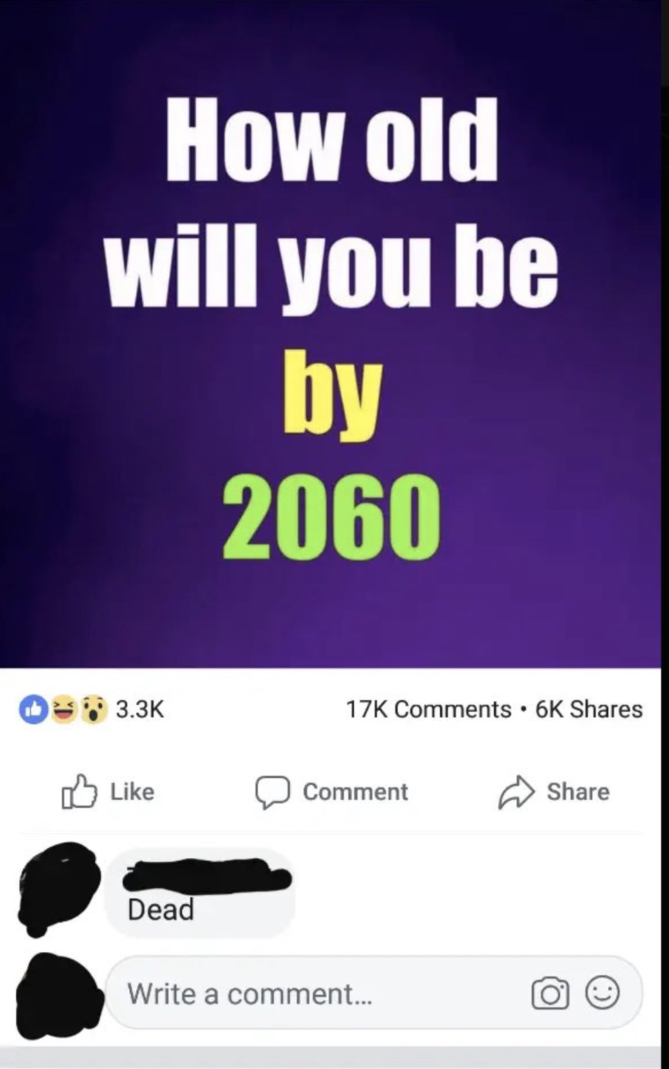 screenshot - How old will you be by 2060 17K 6K Comment Dead Write a comment...