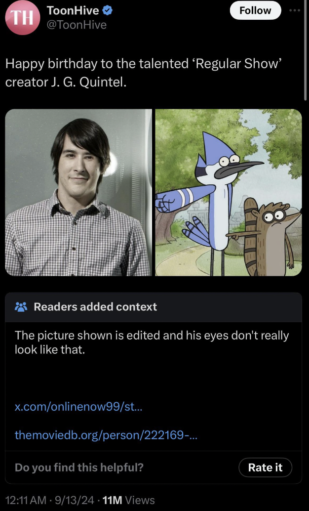 Smosh - ToonHive Th Happy birthday to the talented 'Regular Show? creator J. G. Quintel. Readers added context The picture shown is edited and his eyes don't really look that. x.comonlinenow99st... themoviedb.orgperson222169... Do you find this helpful? 9