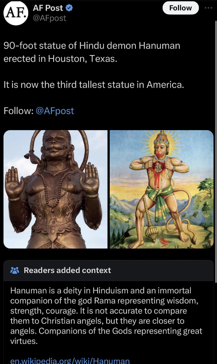 90 foot demon statue - Af Af Post 90foot statue of Hindu demon Hanuman erected in Houston, Texas. It is now the third tallest statue in America. Readers added context Hanuman is a deity in Hinduism and an immortal companion of the god Rama representing wi