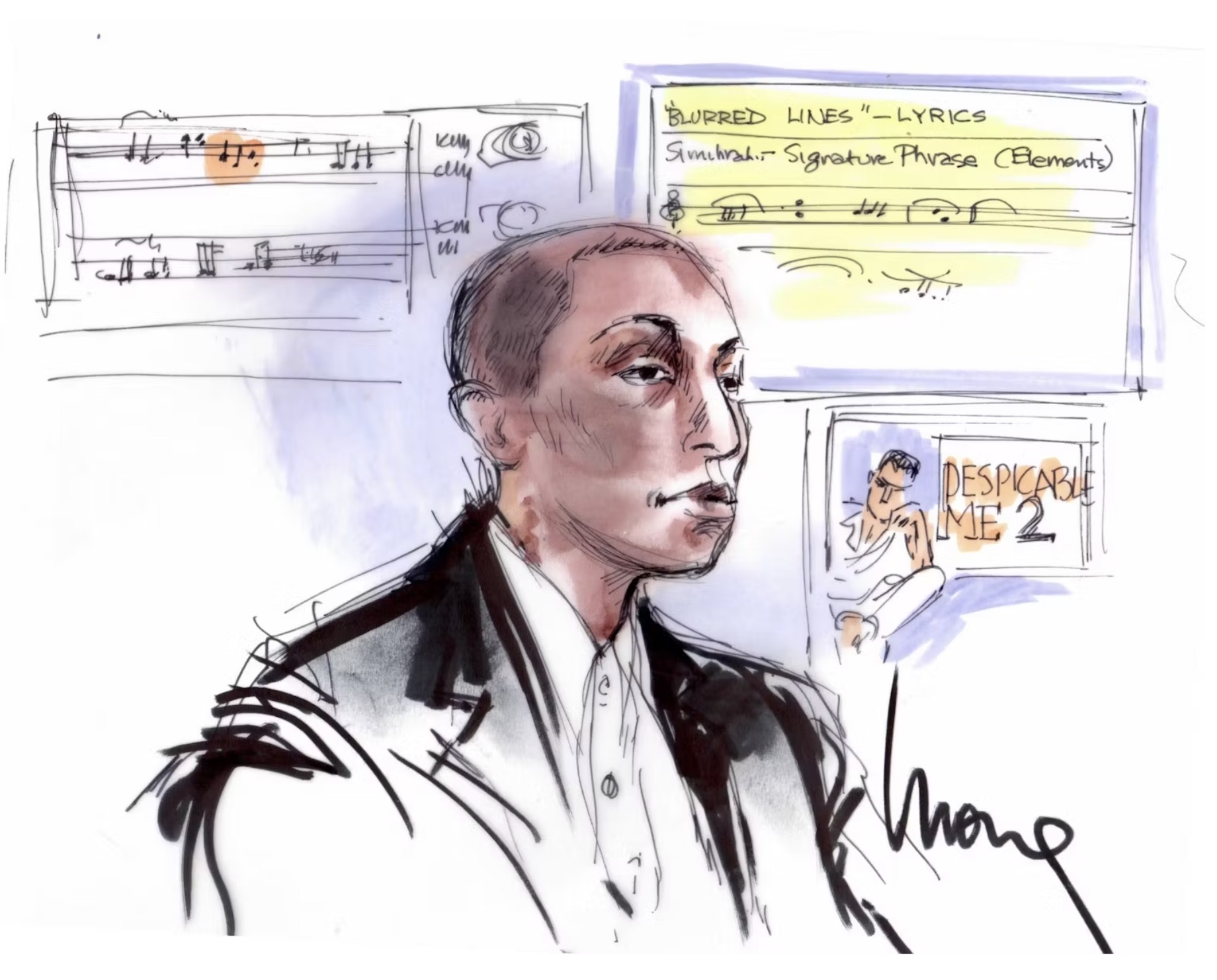 pharrell court sketch - Blurred Lines"Lyrics Similirah. Signature Phrase Elements Cm Wi Despicable Me 2 Mone