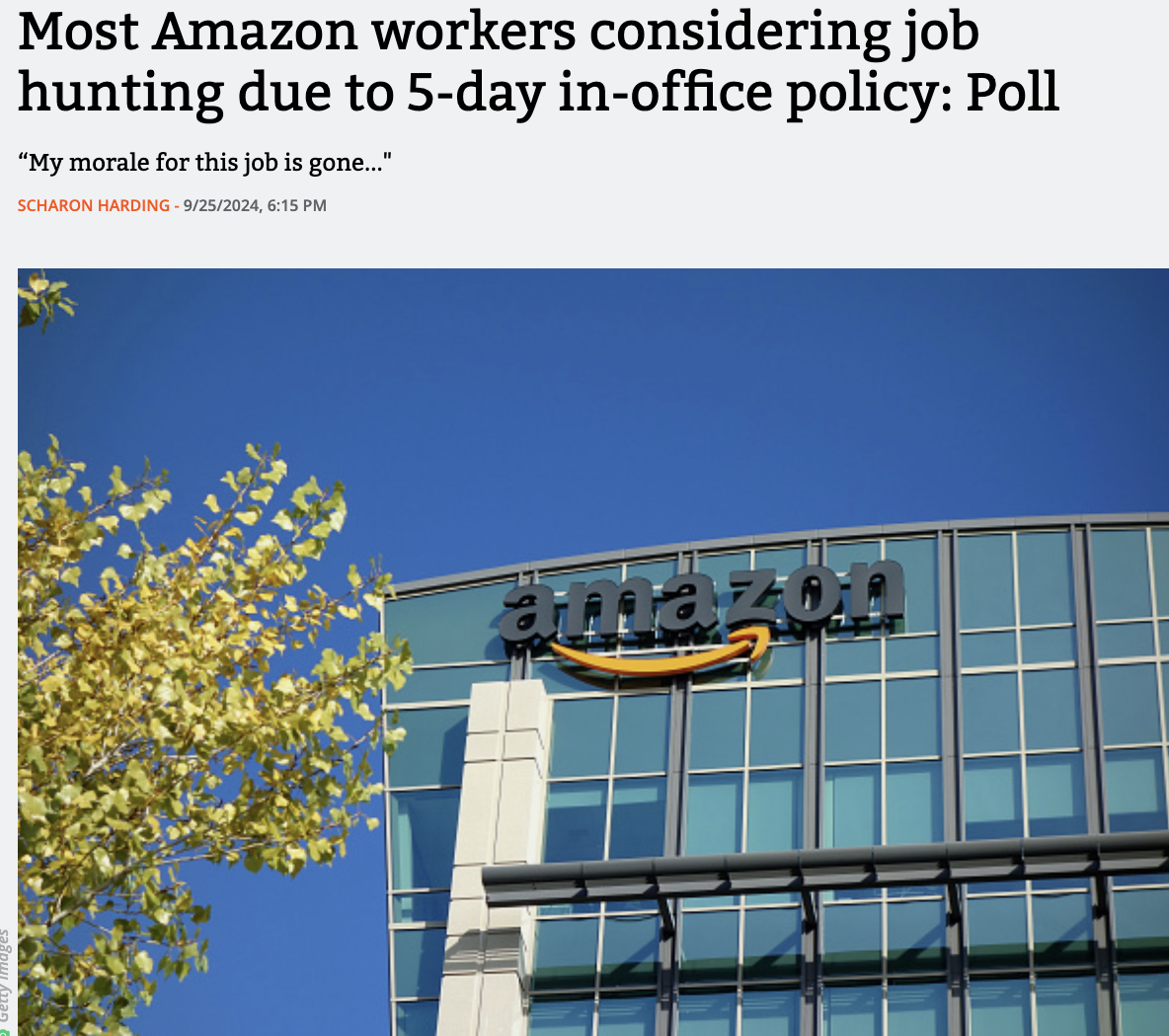 amazon head office - Most Amazon workers considering job hunting due to 5day inoffice policy Poll "My morale for this job is gone..." Scharon Harding 9252024, amazon