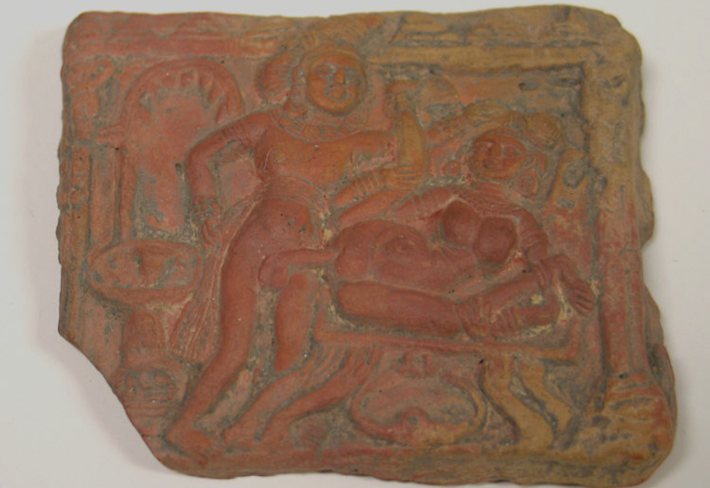 1st Century Indian clay plaque of couple having sex