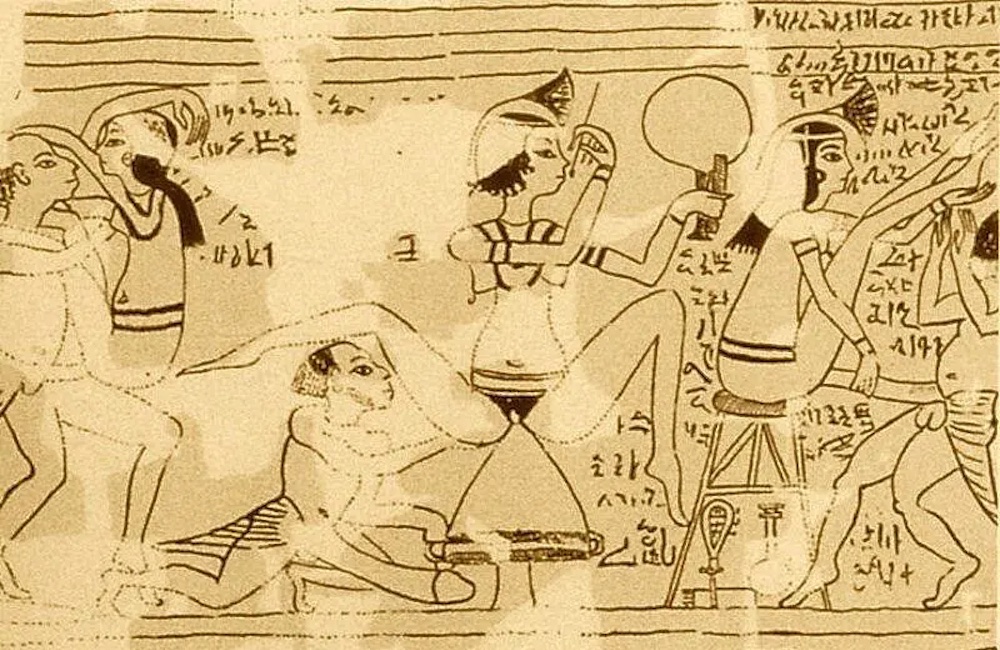 Papyrus scroll of woman getting fingered by man