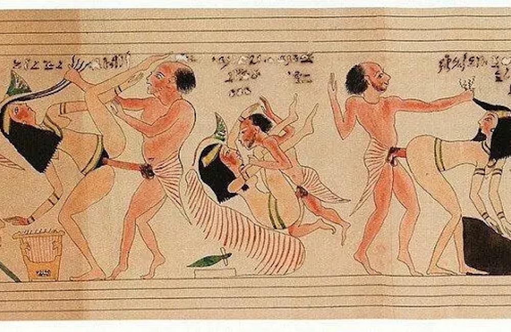 Papyrus scroll art of an orgy