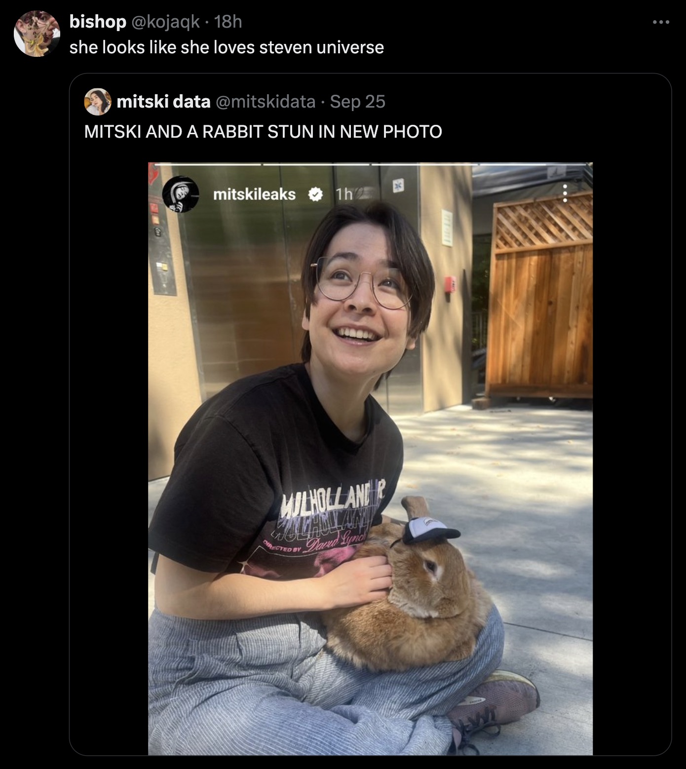 Dog - bishop 18h she looks she loves steven universe mitski data Sep 25 Mitski And A Rabbit Stun In New Photo mitskileaks 1h Mulhollandr Directed By David Lynd