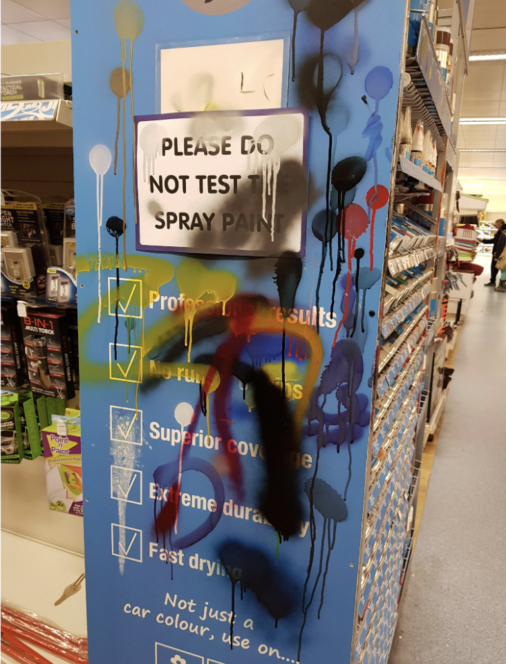 display window - Please Do Not Test Spray Pain Prof sults Superior cove Exeme dura Fast drying Not just a car colour, use on.....