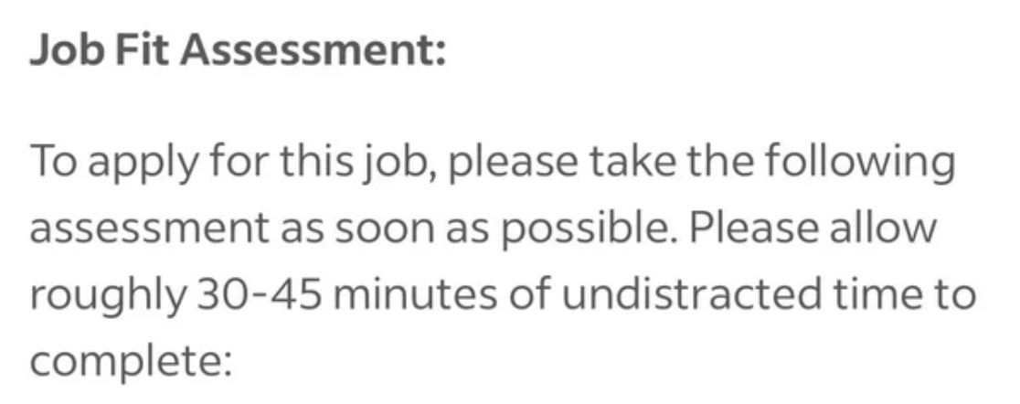 paper - Job Fit Assessment To apply for this job, please take the ing assessment as soon as possible. Please allow roughly 3045 minutes of undistracted time to complete