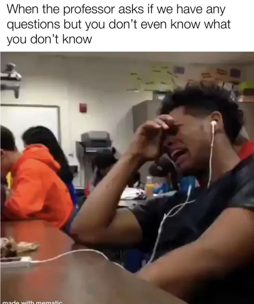 song hits meme - When the professor asks if we have any questions but you don't even know what you don't know made with mematic