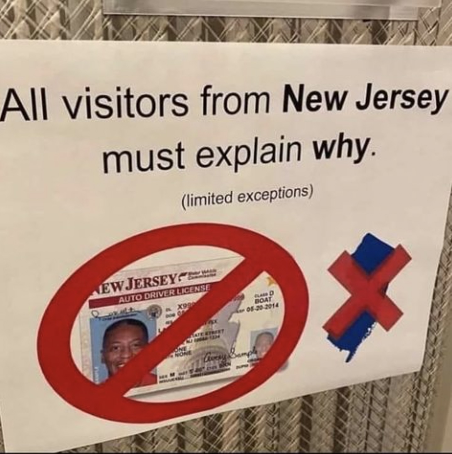 all visitors from new jersey must explain - All visitors from New Jersey must explain why. limited exceptions New Jersey Auto Driver License Flare D Boat 05202014 Avery Ba