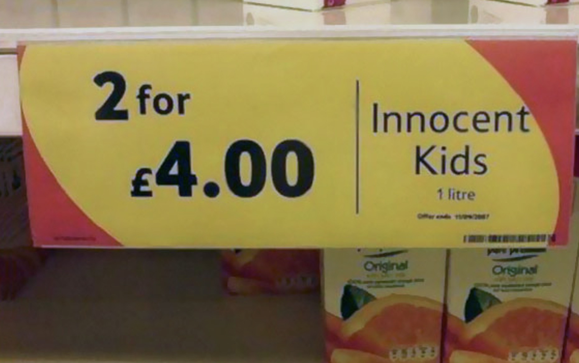 signage - 2 for 4.00 Innocent Kids 1 litre Original Original 85338 45828