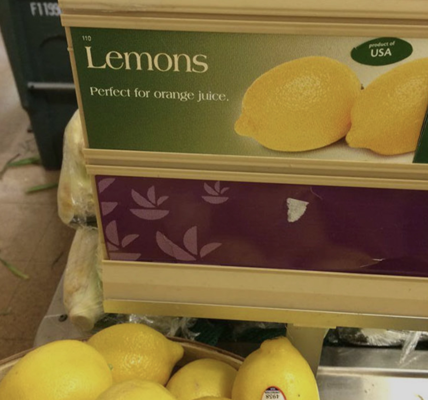 product design fails - F1196 110 Lemons Perfect for orange juice. 8967 product of Usa