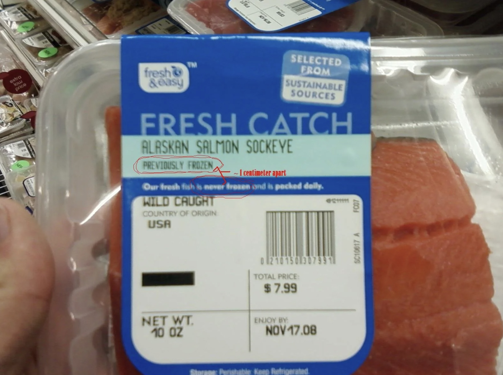 lox - extra low price New Cyez 8830 fresh & easy Tm Selected From Sustainable Sources Fresh Catch Alaskan Salmon Sockeye Previously Frozen ~1 centimeter apart Our fresh fish is never frozen and is packed daily. Wild Caught Country Of Origin Usa Net Wt. 10