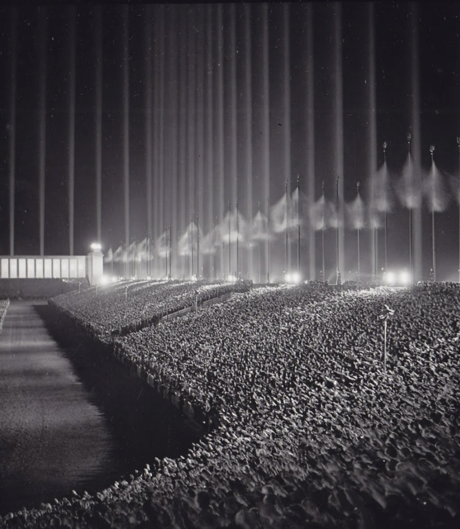 Cathedral of Light, Nuremberg 1937. One of the first light shows, unfortunately for a bad cause. 