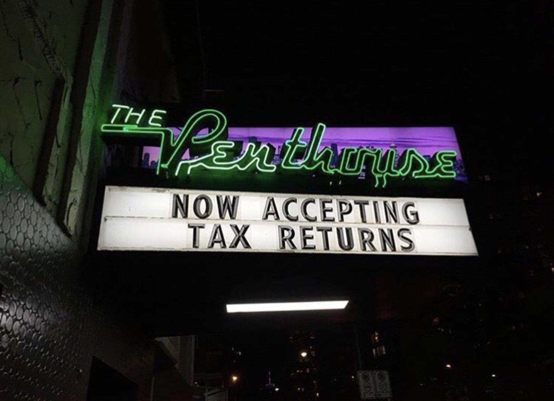 neon sign - The Penthouse Now Accepting Tax Returns