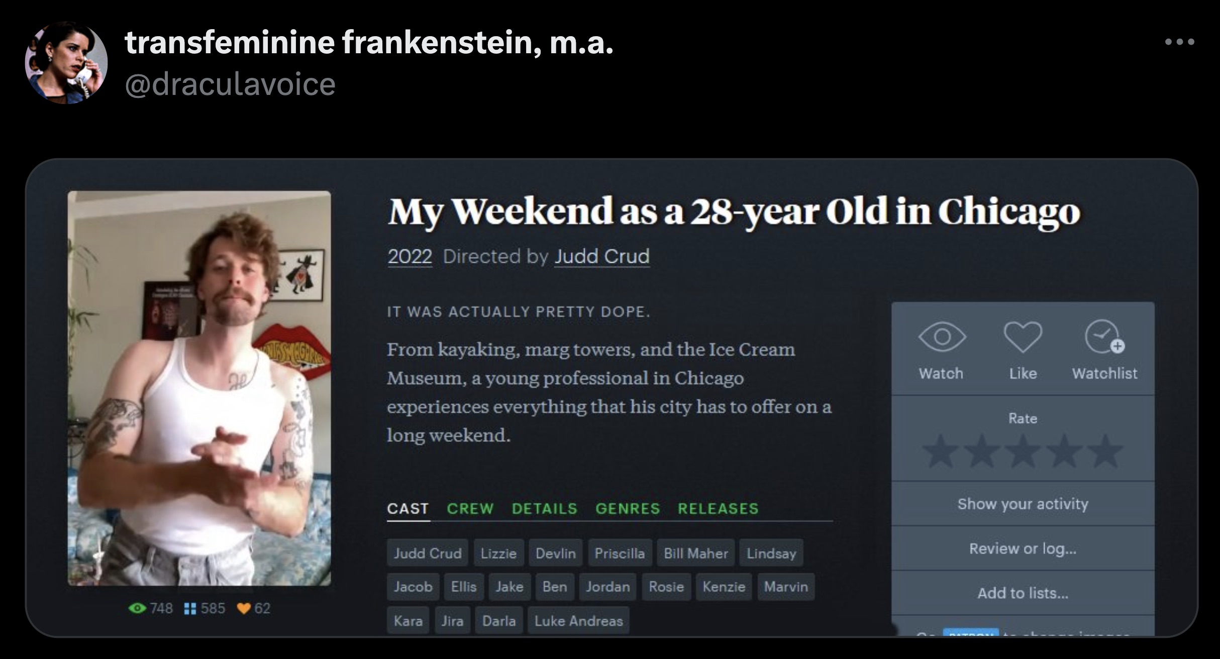 screenshot - transfeminine frankenstein, m.a. 748 585 62 My Weekend as a 28year Old in Chicago 14 2022 Directed by Judd Crud It Was Actually Pretty Dope. From kayaking, marg towers, and the Ice Cream Museum, a young professional in Chicago experiences eve