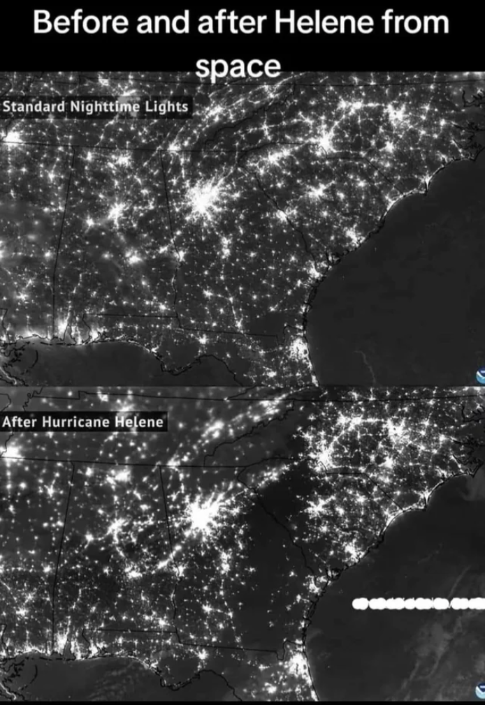 Map - Before and after Helene from Standard Nighttime Lights space After Hurricane Helene