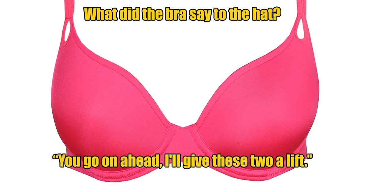 brassiere - What did the bra say to the hat? "You go on ahead, I'll give these two a lift."