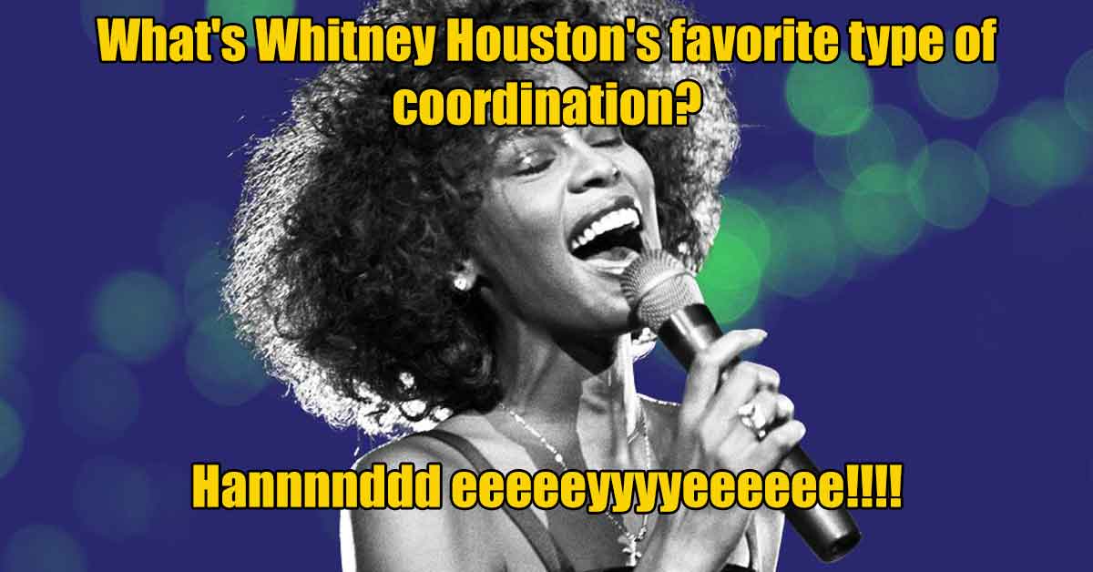 whitney houston live - What's Whitney Houston's favorite type of coordination? Hannnnddd eeeeeyyyyeeeeee!!!!