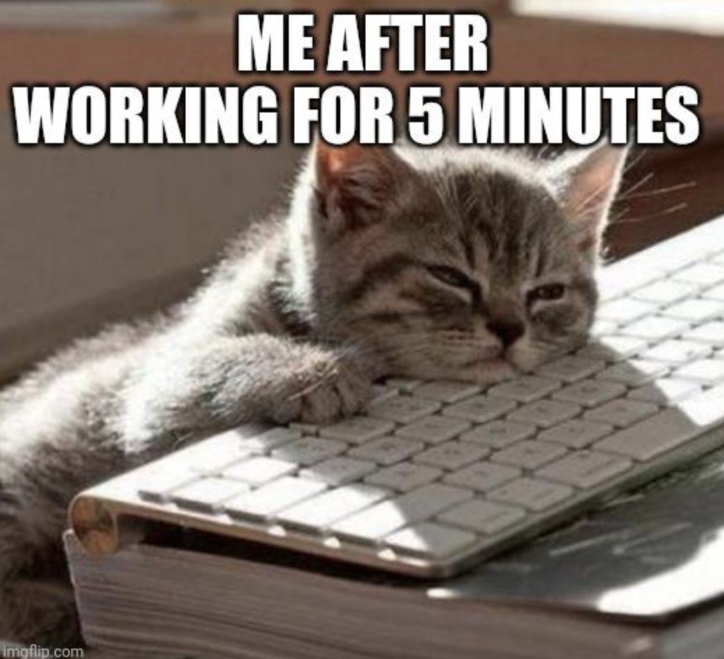 early morning meetings meme - Me After Working For 5 Minutes imgflip.com