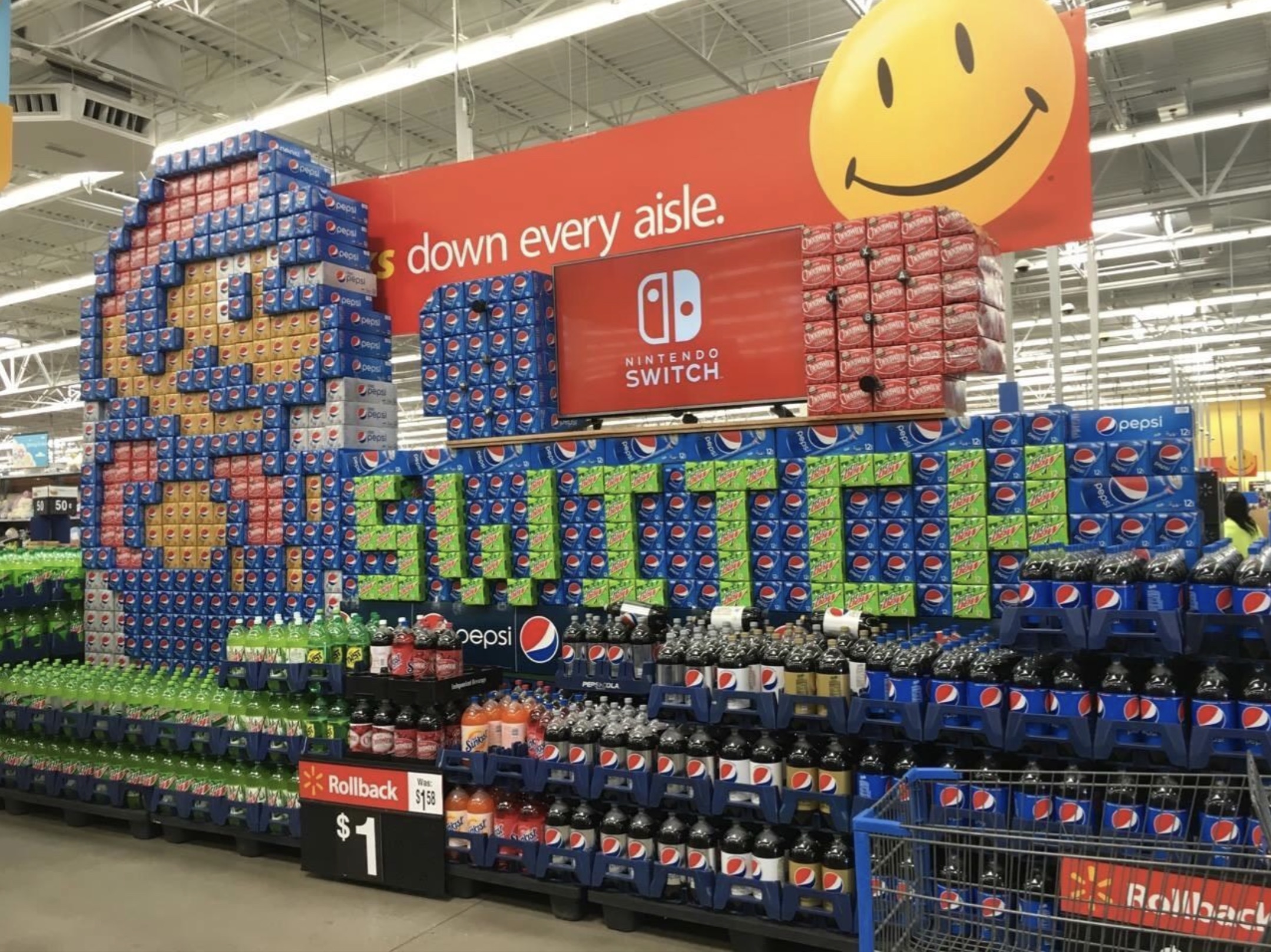 you had one job and you nailed - Rollback $1 down every aisle. pepsi Nintendo Switch Opepsi Rollback