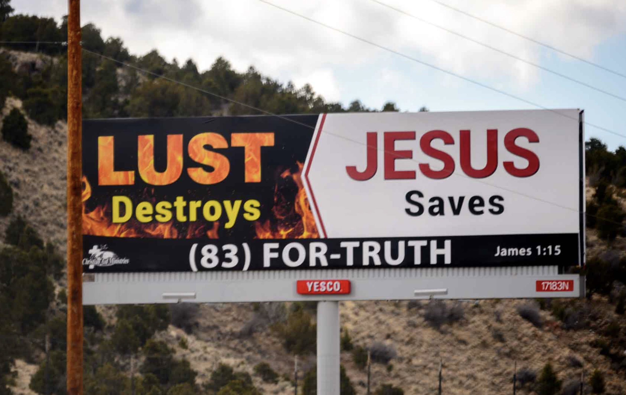 banner - Lust Jesus Destroys Saves James 83 ForTruth Yesco 17183N