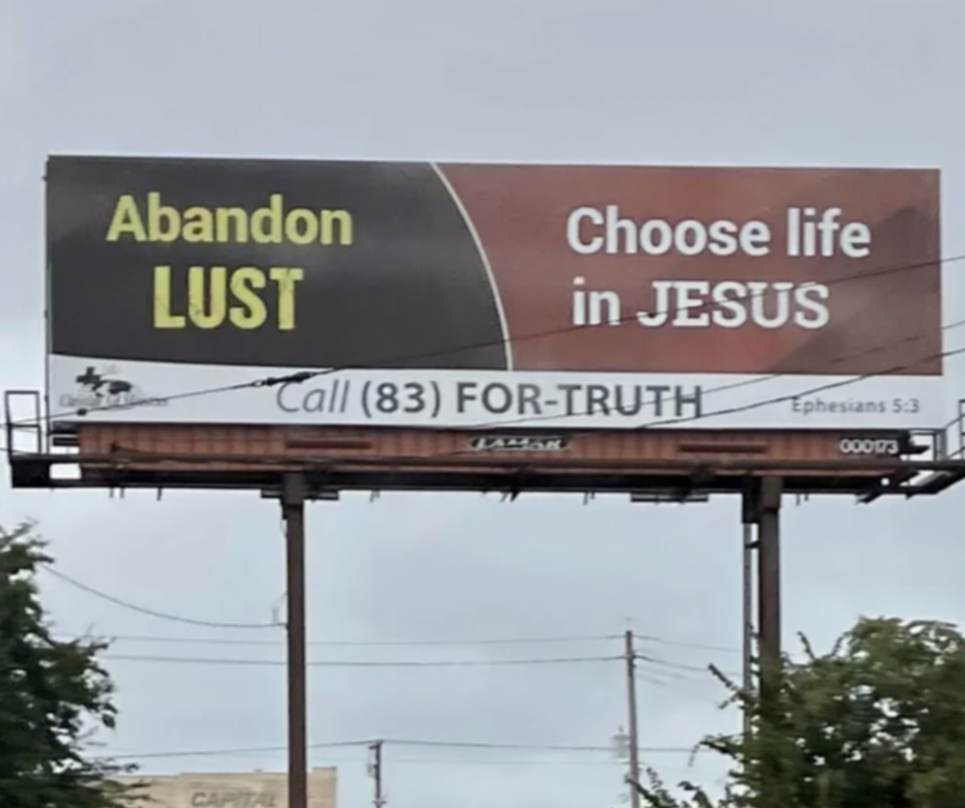 billboard - Abandon Lust Choose life in Jesus Call 83 ForTruth Ephesians 000173 Capital