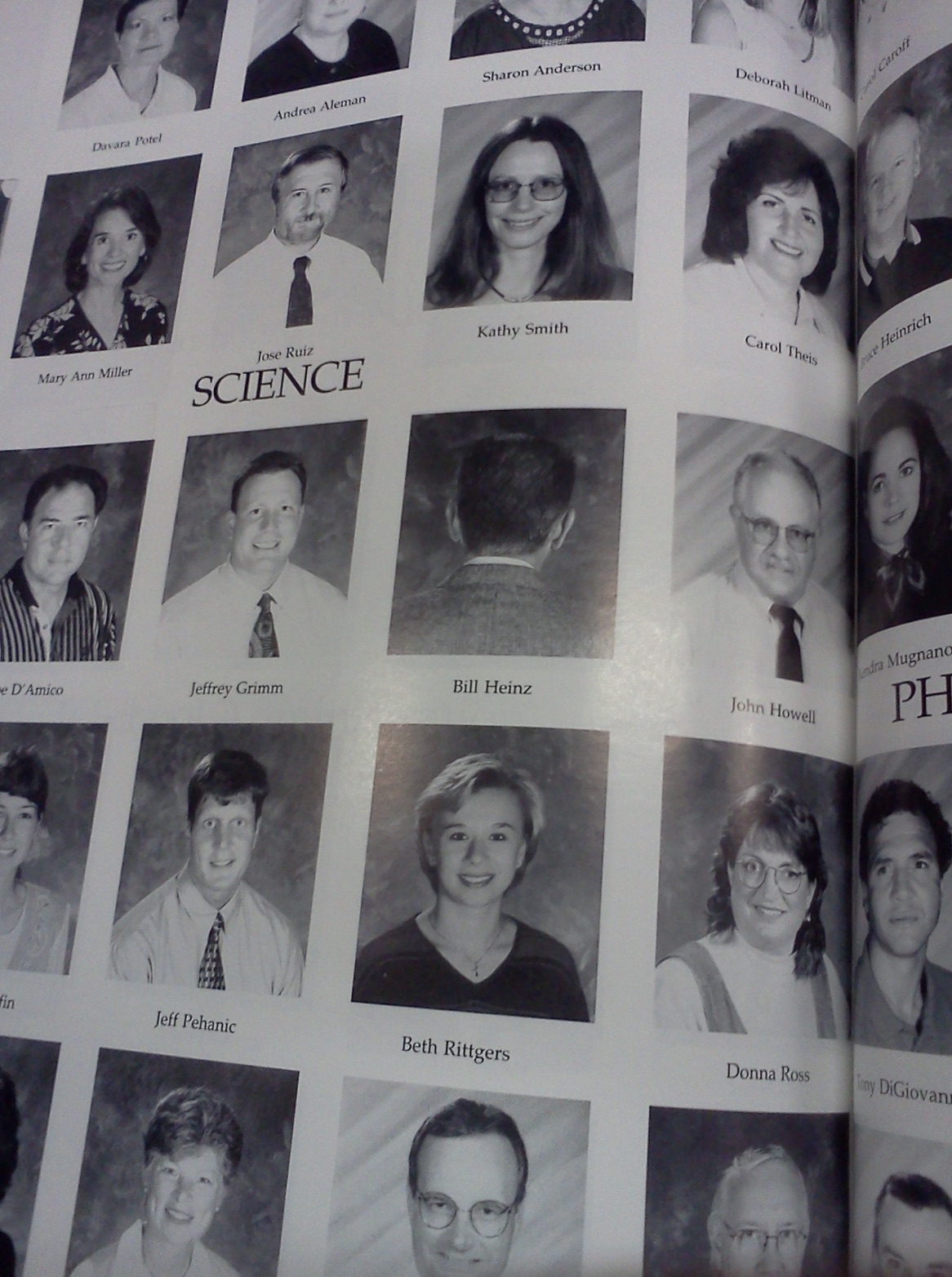 yearbook history - Davara Potel Andrea Aleman Sharon Anderson Mary Ann Miller Jose Ruiz Kathy Smith Science Deborah Litman Carol Theis e D'Amico Jeffrey Grimm Bill Heinz John Howell Caroff Face Heinrich endra Mugnano Ph Donna Ross fin Jeff Pehanic Beth Ri