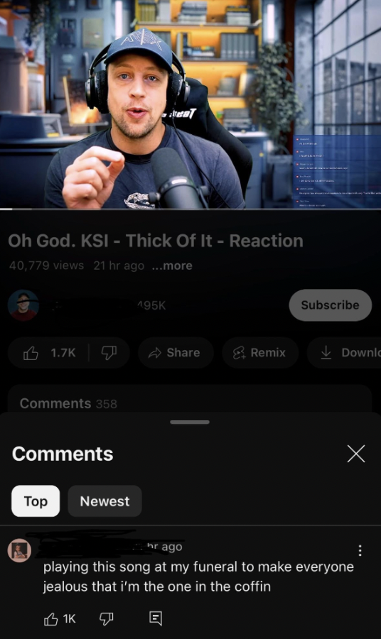 screenshot - Oh God. Ksi Thick Of It Reaction 40,779 views 21 hr agomor 358 Newest Subscribe Remix Downlo ago playing this song at my funeral to make everyone jealous that i'm the one in the coffin 31K