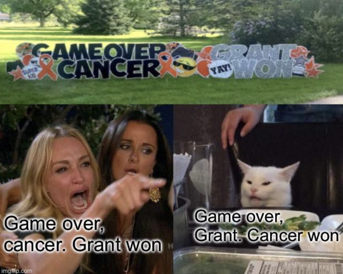 api memes - Game Over Cancer Grant Won Yay! Game over, cancer. Grant won Game over, Grant Cancer won imgflip.com