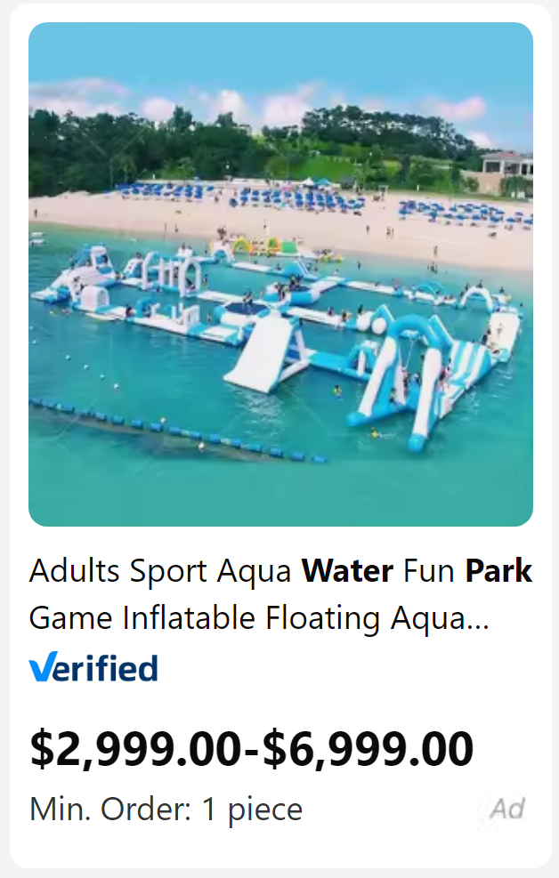 Adults Sport Aqua Water Fun Park Game Inflatable Floating Aqua... Verified $2,999.00$6,999.00 Min. Order 1 piece Ad