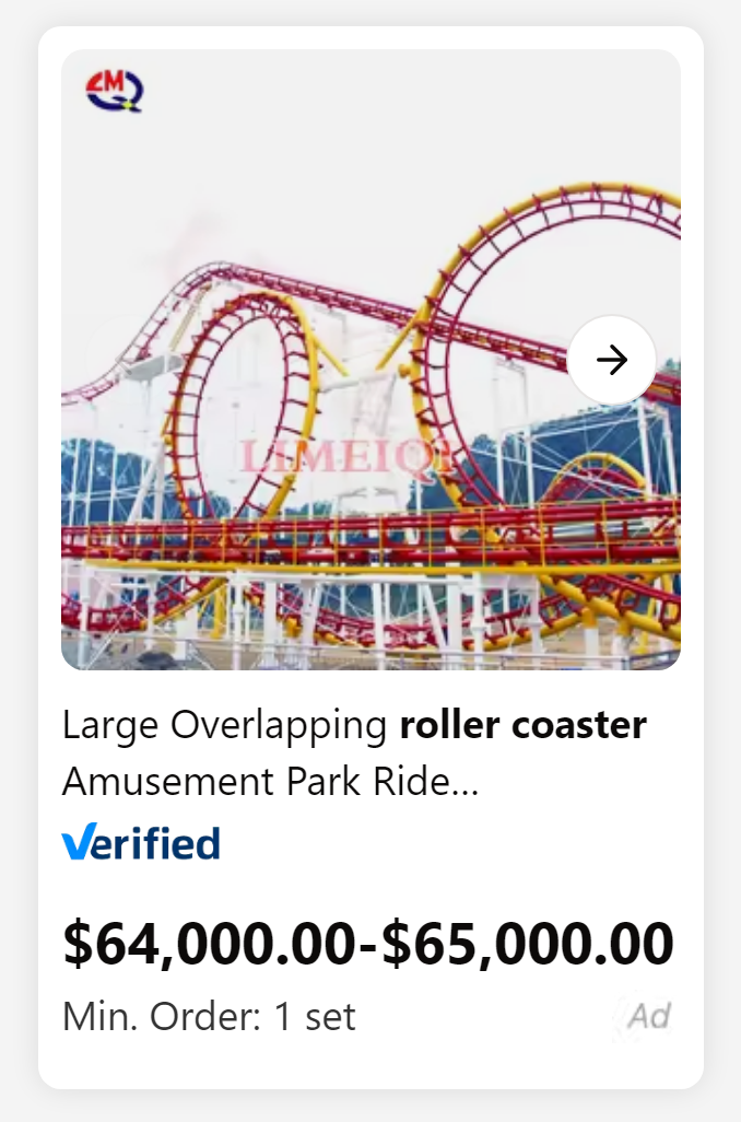 art - Ismeion Large Overlapping roller coaster Amusement Park Ride... Verified $64,000.00$65,000.00 Min. Order 1 set Ad